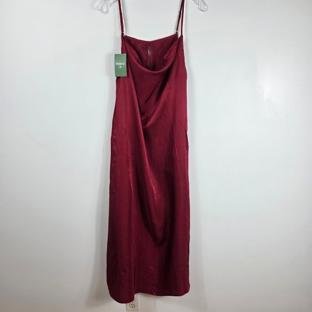 Halara Women Burgundy Viscose Cowl Neck Midi Slip Dress Adjustable Straps Medium
